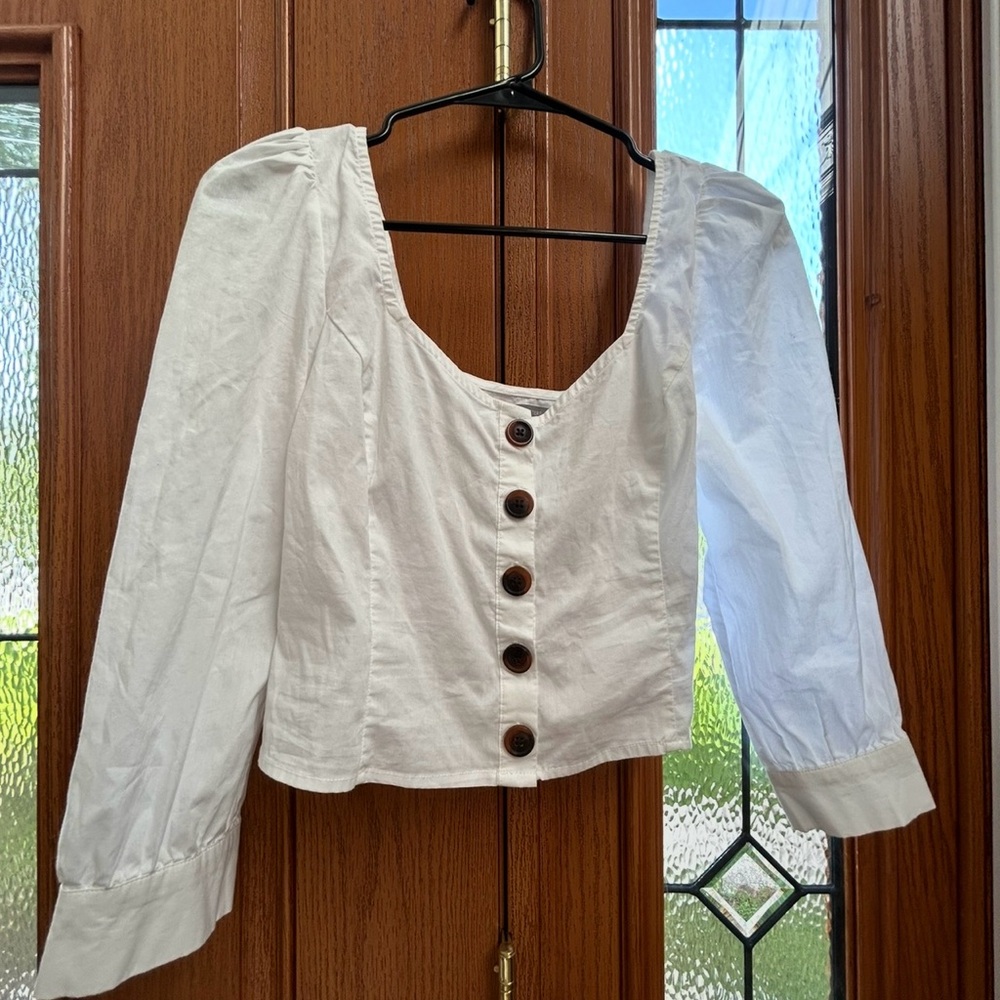 Urban Outfitters Chloe Balloon Sleeve Button-Down Top - White, Size Small